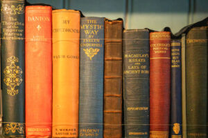 collection of vintage books on shelf